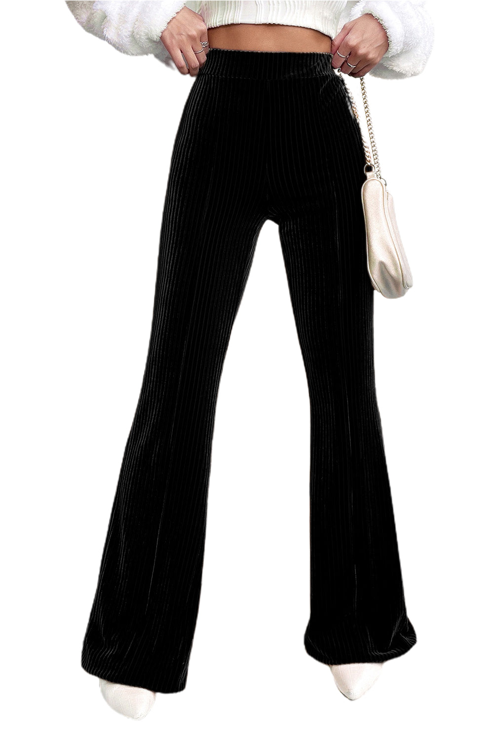 Black High Waist Flare Corduroy Pants