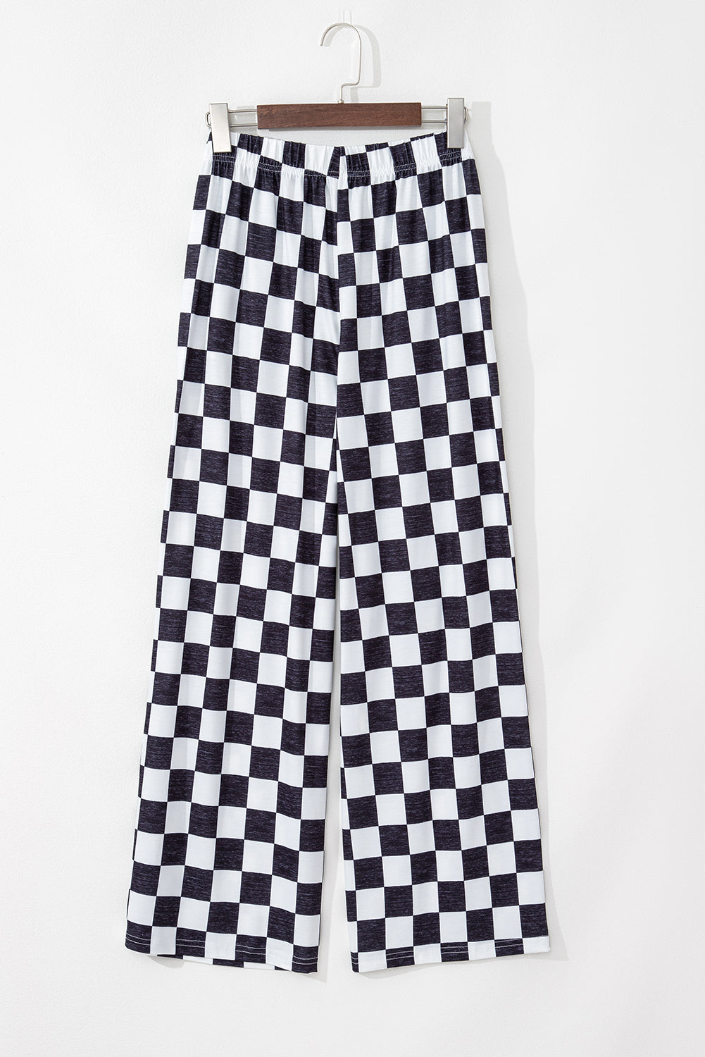 B&W Checkered Print High Waist Wide Leg Pants