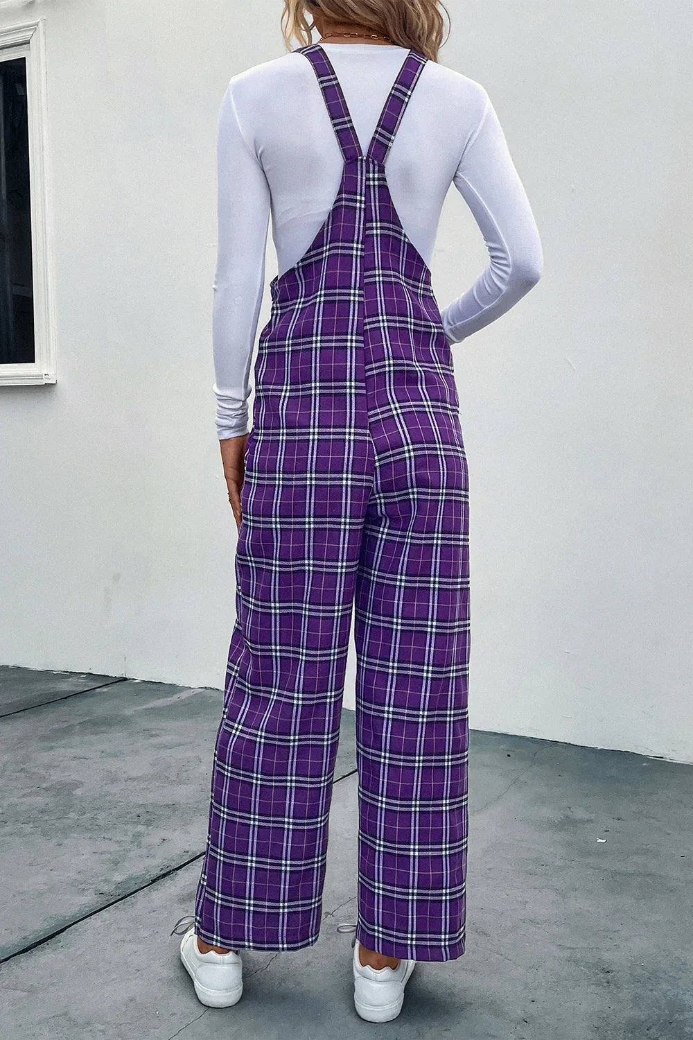 Perfee Plaid Straight Leg Overalls Bazaare Mart Purple Overalls