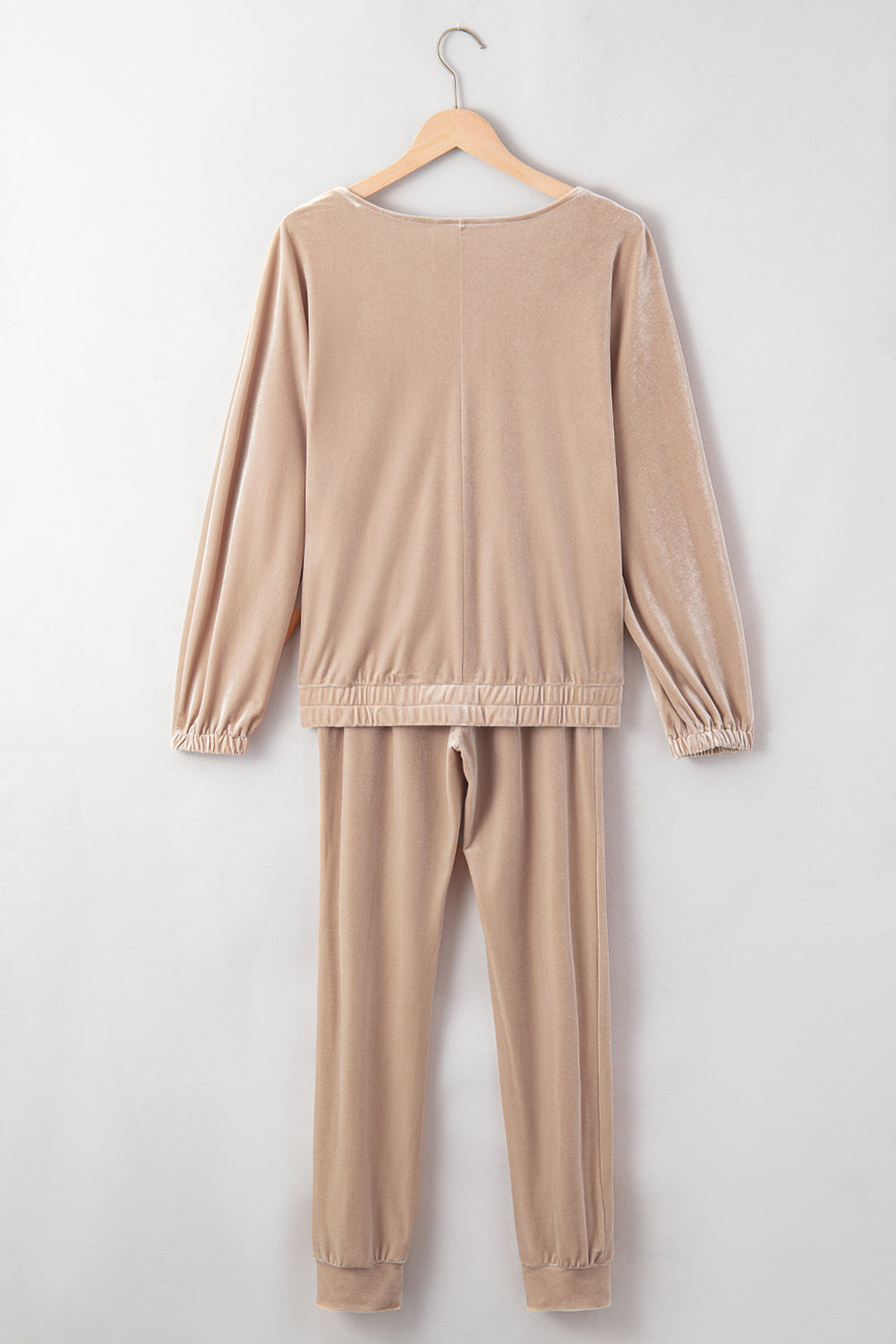 Beige Velvet Zipped Top and Joggers Two Piece Set