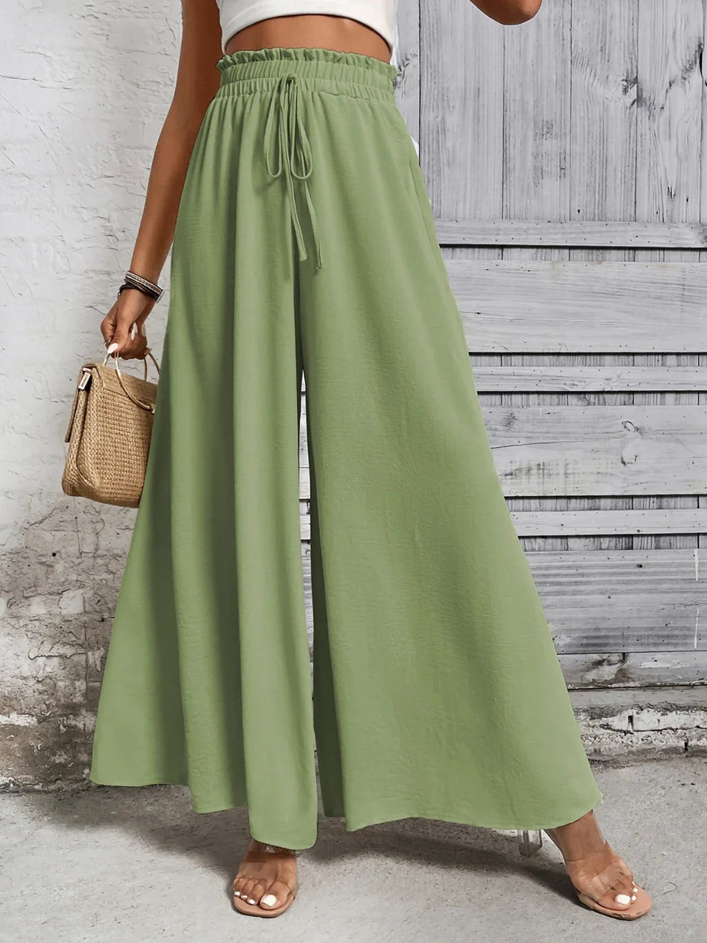 Tied High Waist Wide Leg Pants Bazaare Mart Extra Wide Leg Pants