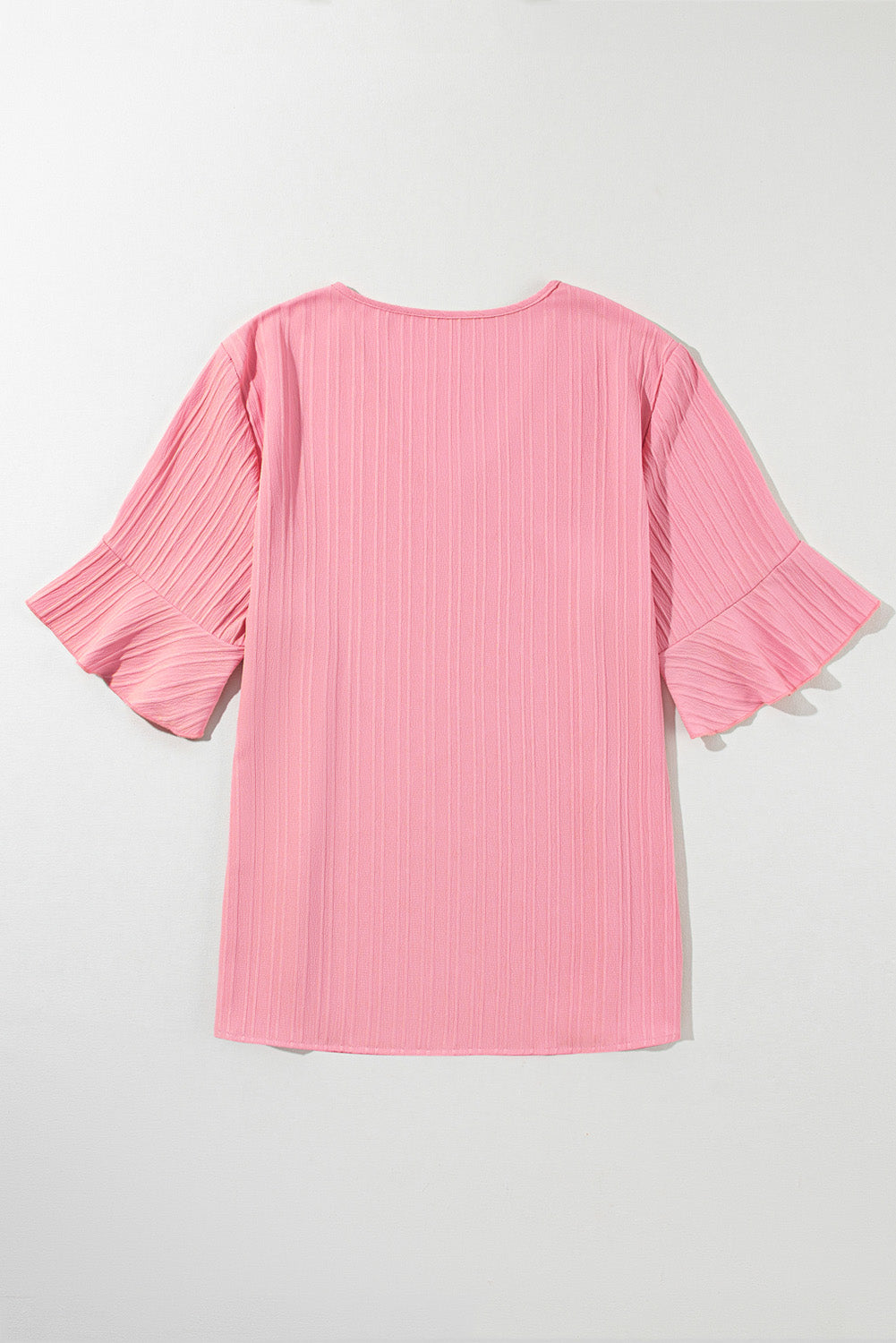 Peach Ruffled Half Sleeve V Neck Textured Plus Top