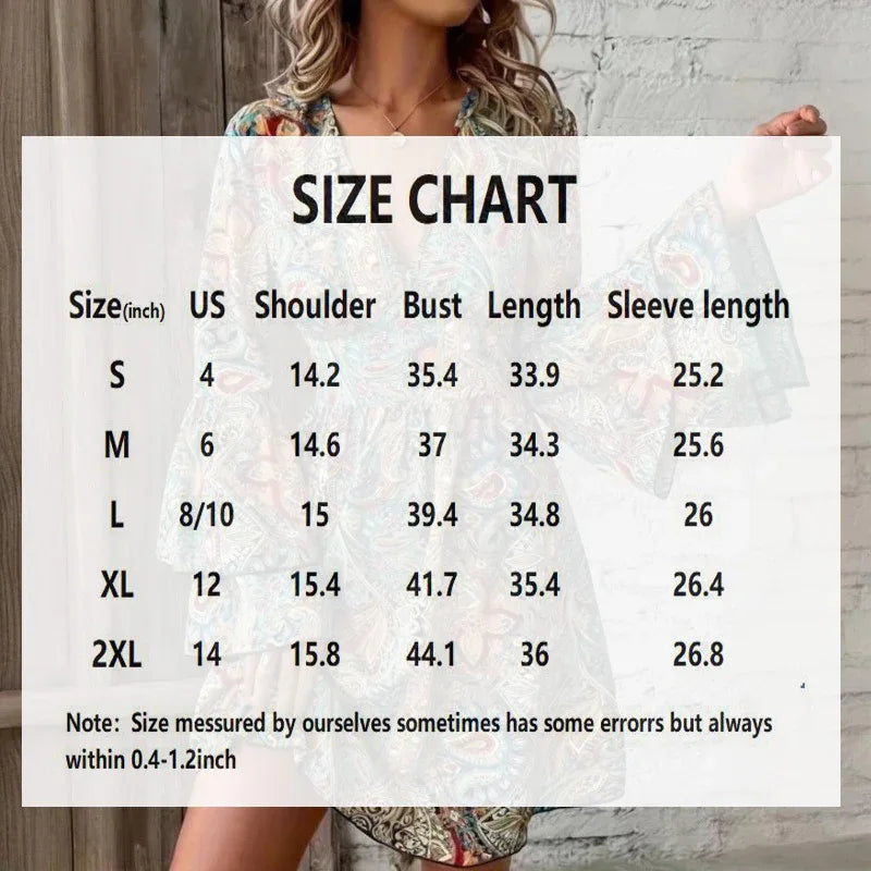 Paisley V-Neck Layered Bell Sleeve Mini Dress Bazaare Mart V-Neck Floral Print Dress - Layered Bell