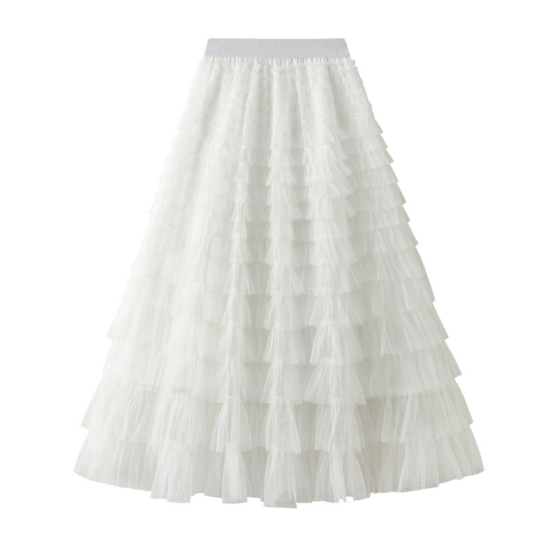 Mesh Ruffle Midi Skirt