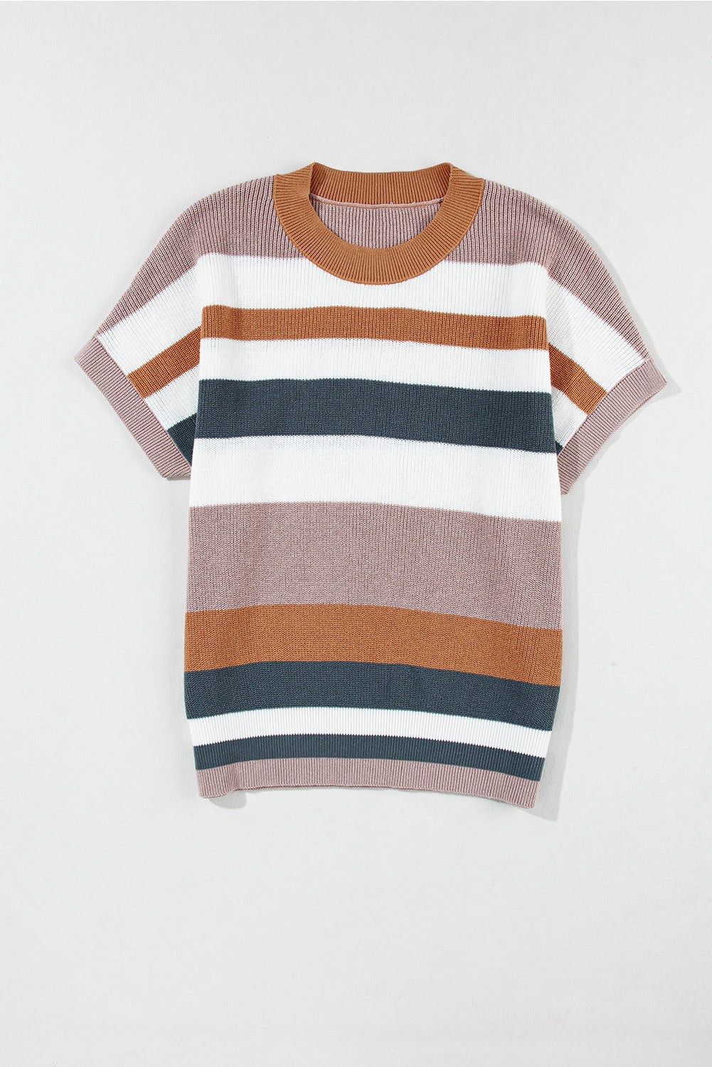 Taupe Classic Round Neck Colorblock Knit Sweater