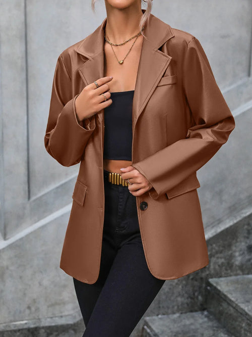 Classic PU Blazer Brown Trendsi PU Blazer