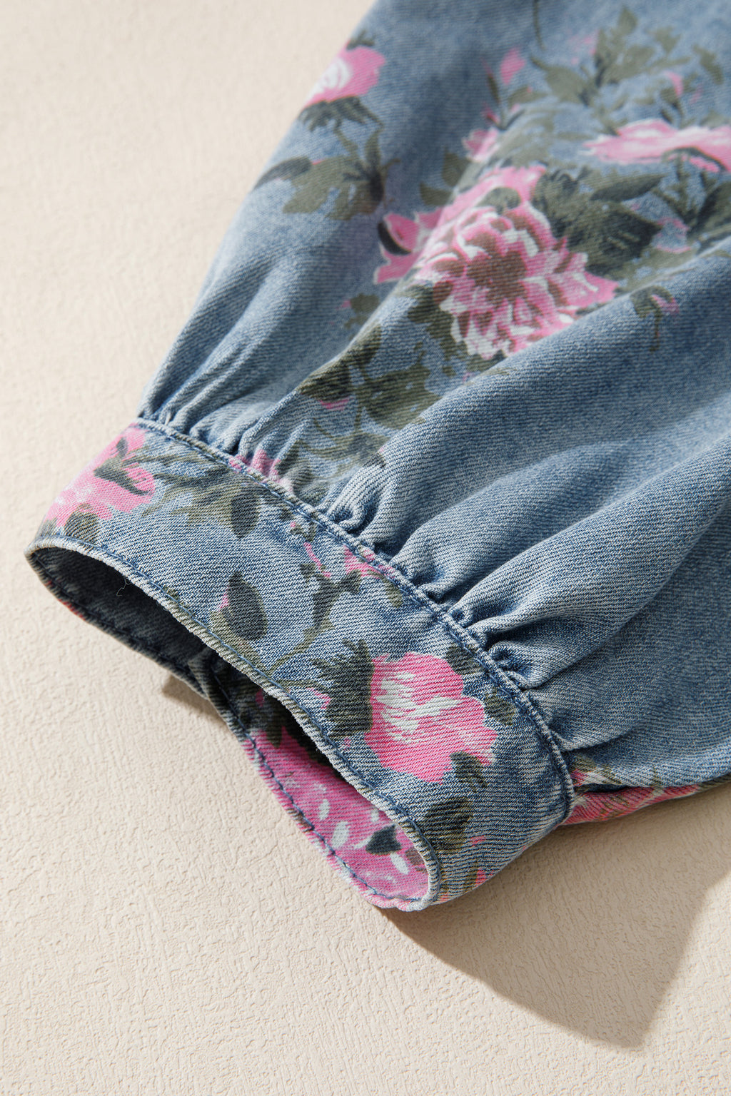 Blue Floral Denim Shirt – Bracelet Sleeve Lightweight Button Up Blouse Dear-Lover Dropshipping Tops/Blouses & Shirts