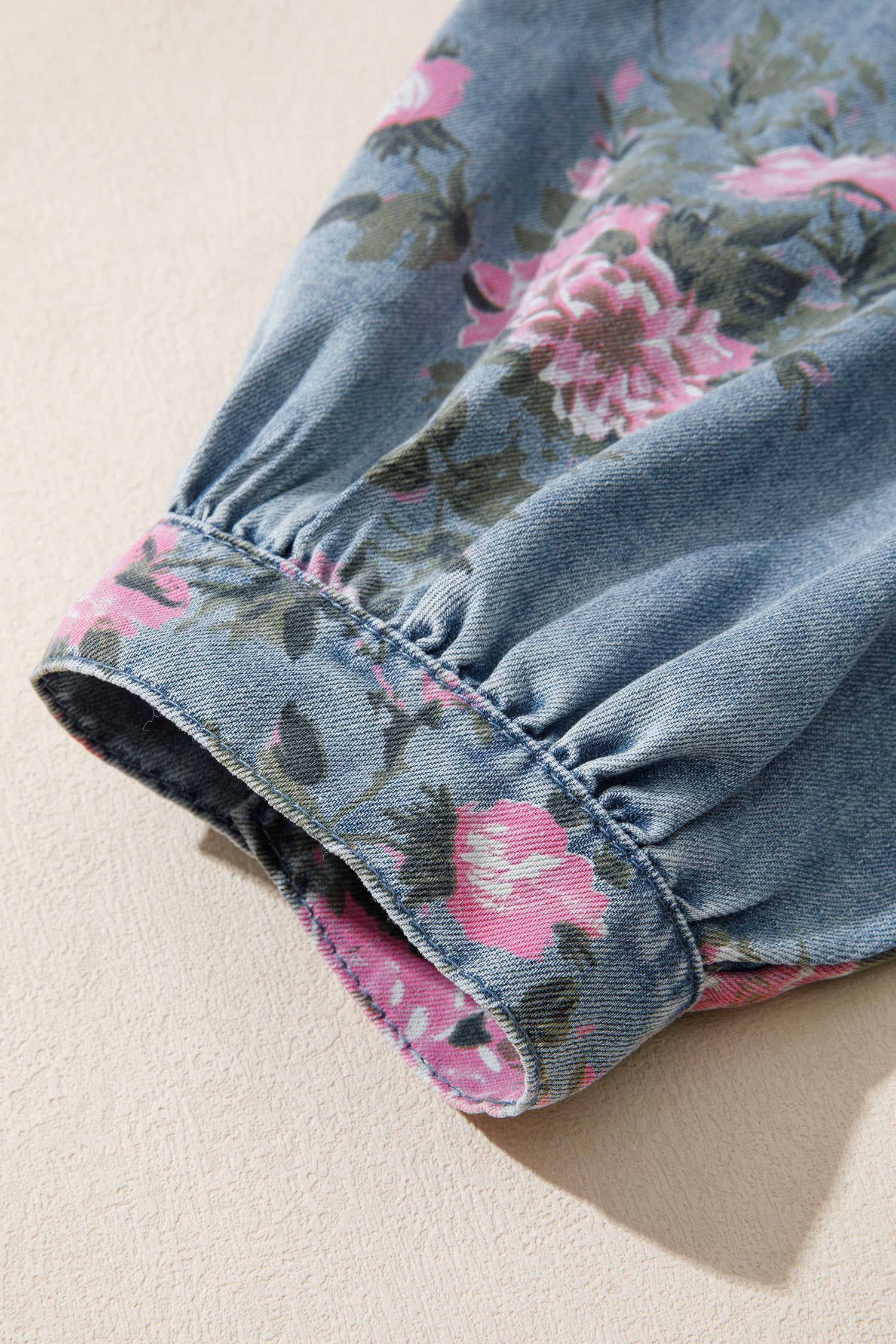 Blue Floral Denim Shirt – Bracelet Sleeve Lightweight Button Up Blouse Dear-Lover Dropshipping Tops/Blouses & Shirts
