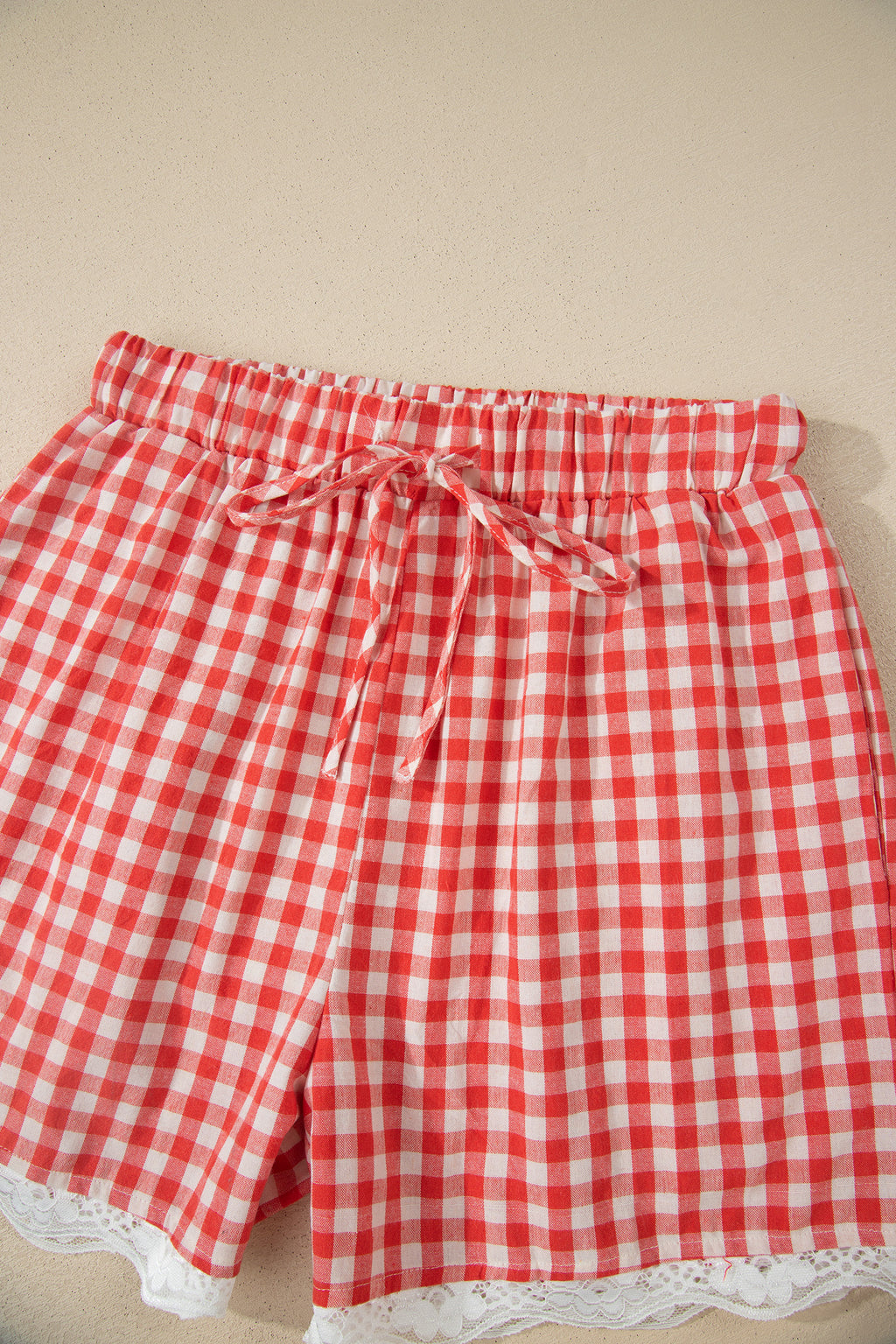 Red Gingham Lace Hem Shorts – Tie Waist Plaid Casual Summer Shorts Dear-Lover Dropshipping Bottoms/Casual Shorts