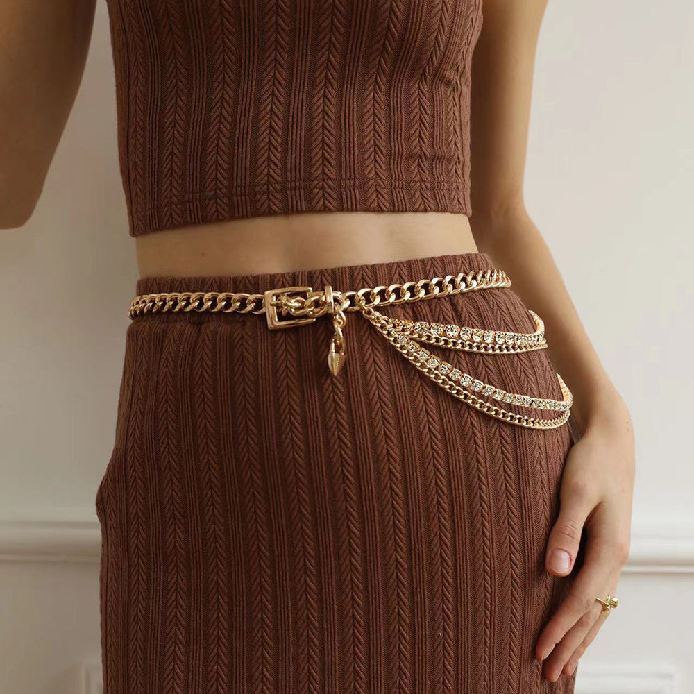 Gold Chain Belt Hollow Rhinestone Multi-layer Chain Belt