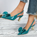 Pointed Toe Trumpet Flower Mid Heel Sling Shoes Lake Blue Bazaare Mart Mid Heel Sling Shoes