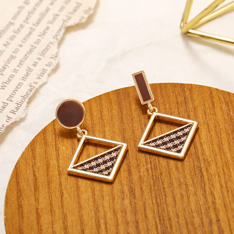 Brown Herringbone Dangle Earrings