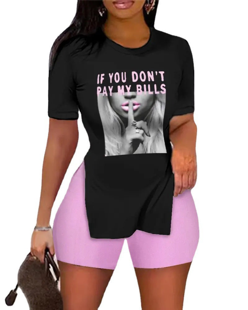 Women’s Printed Two-Piece Shorts Set – Trendy Split Sleeve Casual Matching Outfit CJ Dropshipping Plus Size Shorts Sets