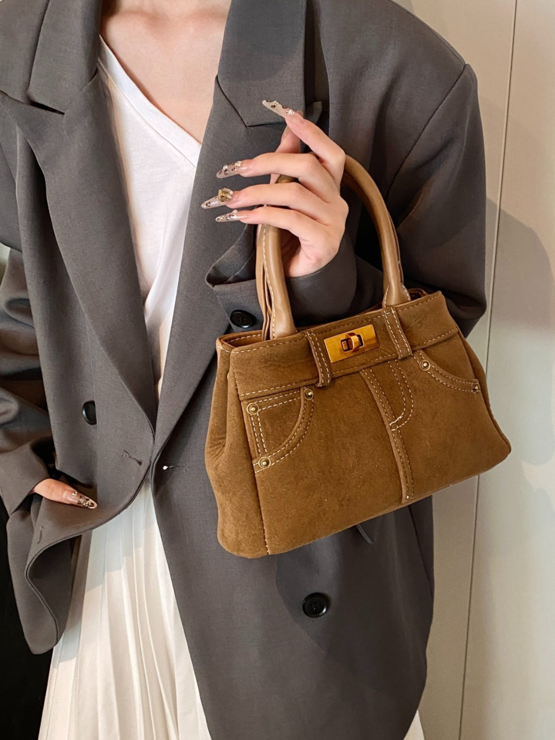 Small Suede Adjustable Strap Double-Use Handbag