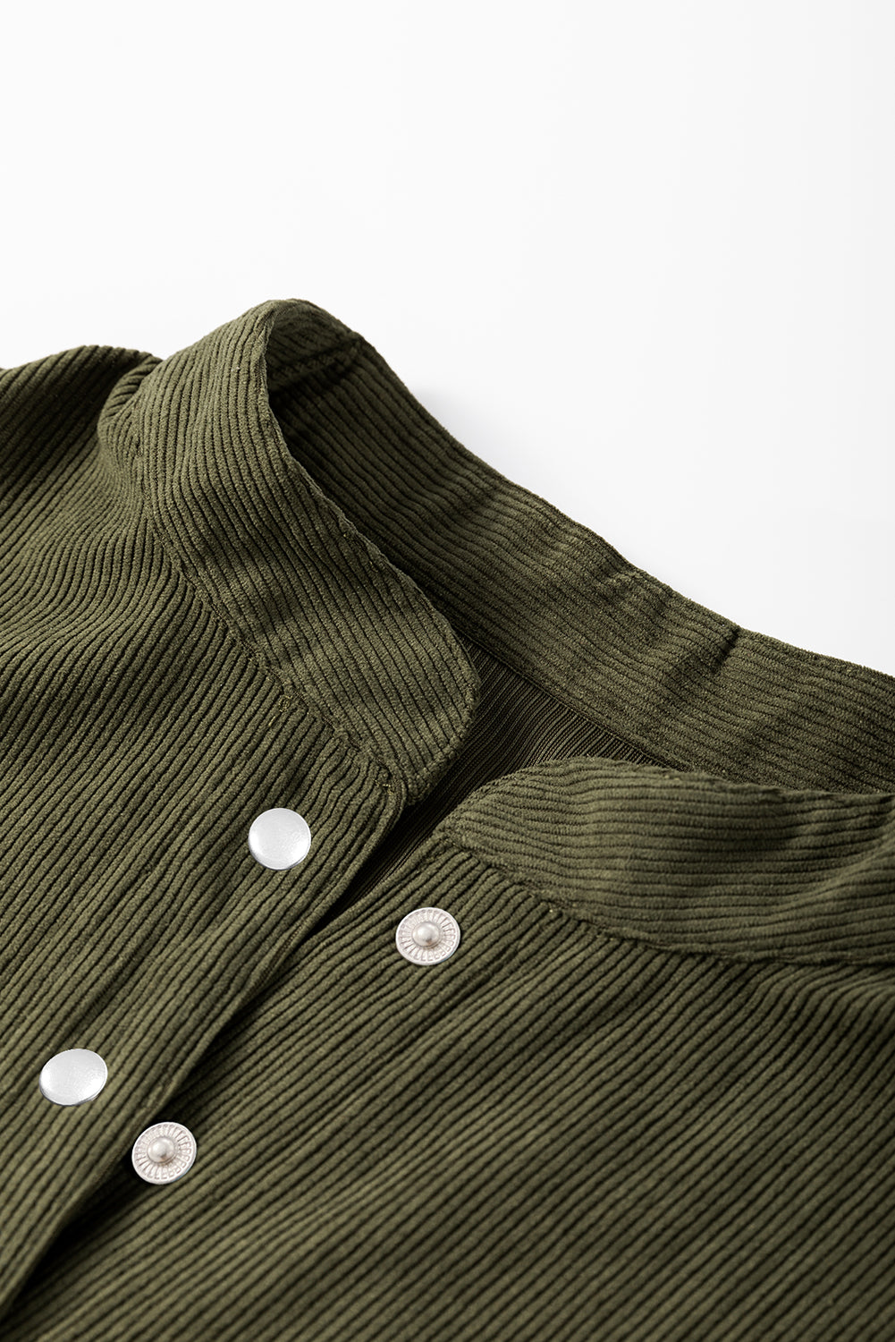 Army Green Corduroy 1/4 Snap Empire Waist Bracelet Sleeve Dress