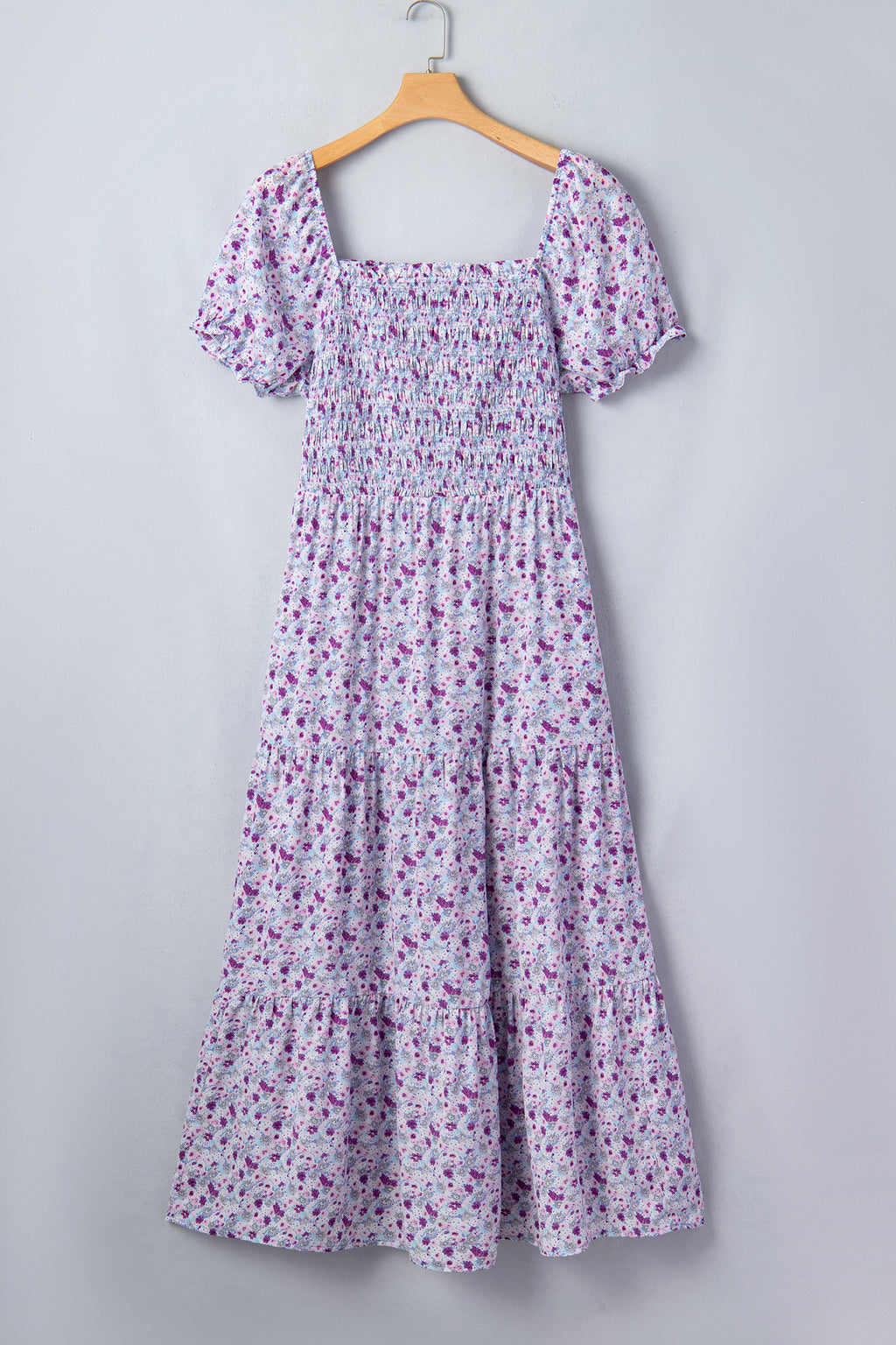 Plus Size Purple Floral Smocked Maxi Dress – Square Neck Puff Sleeve Dress Dear-Lover Dropshipping Plus Size/Plus Size Dresses/Plus Size Maxi Dresses