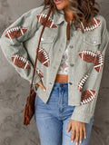 Football Sequin Button Up Dropped Shoulder Jacket Sage Bazarre Mart Football Jacket