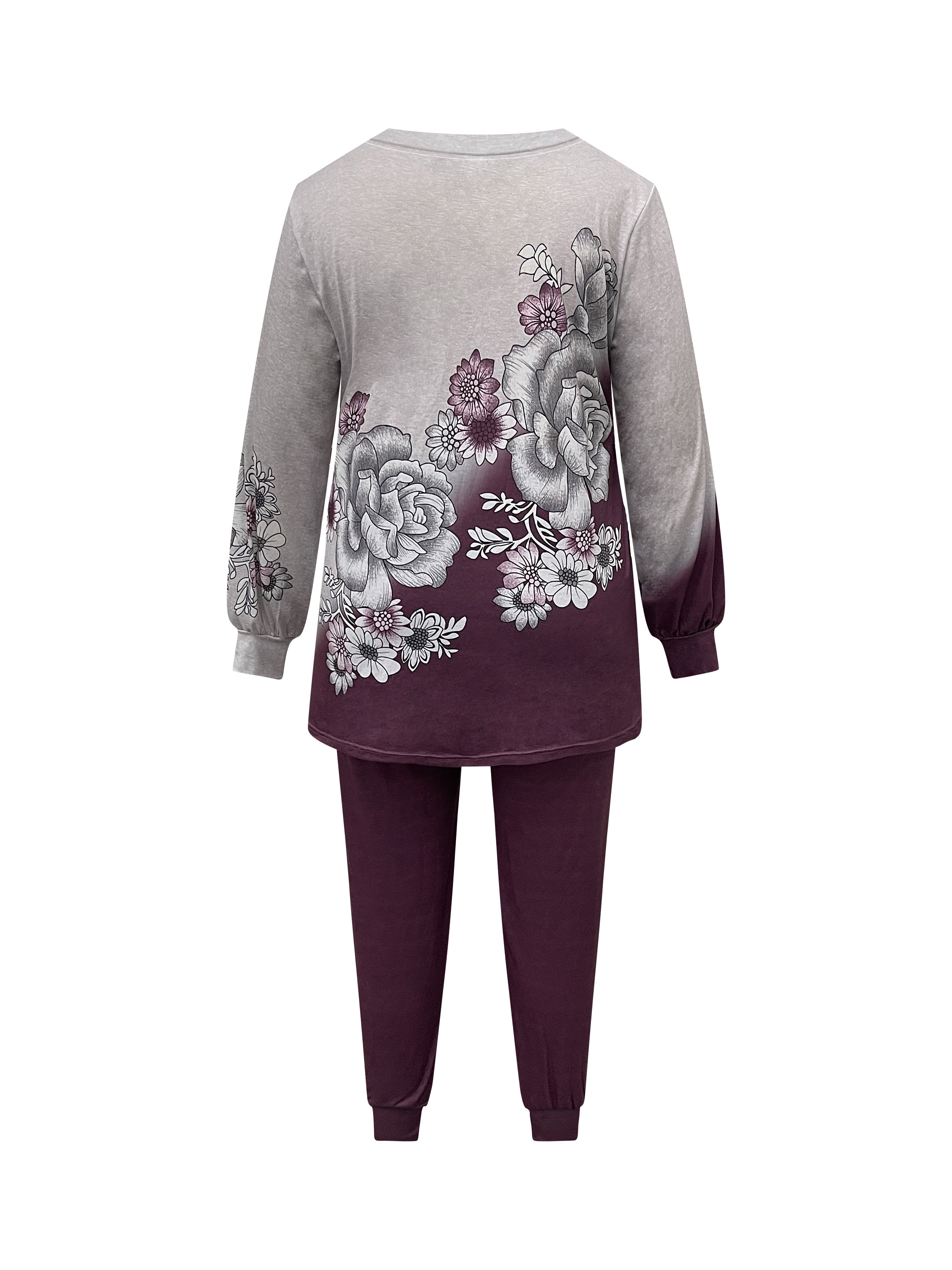 Plus Size Floral Print Casual Pants Set