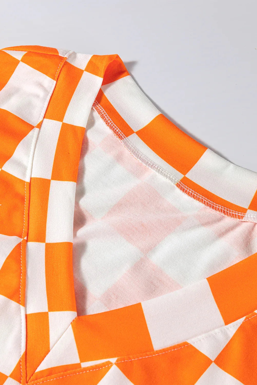 Orange Checkerboard Print V Neck Loose Tee and Shorts Lounge Set Dear-Lover Dropshipping Loungewear & Sleepwear/Loungewear