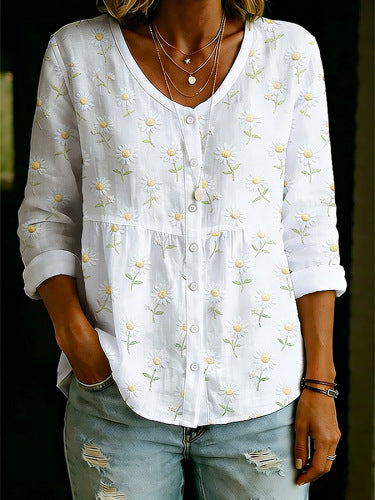 Women’s Floral Henley Top – 3/4 Sleeve 3D Printed Casual Blouse 6 Style CJ Dropshipping Floral 3D Printed Ladies' Henley Shirt