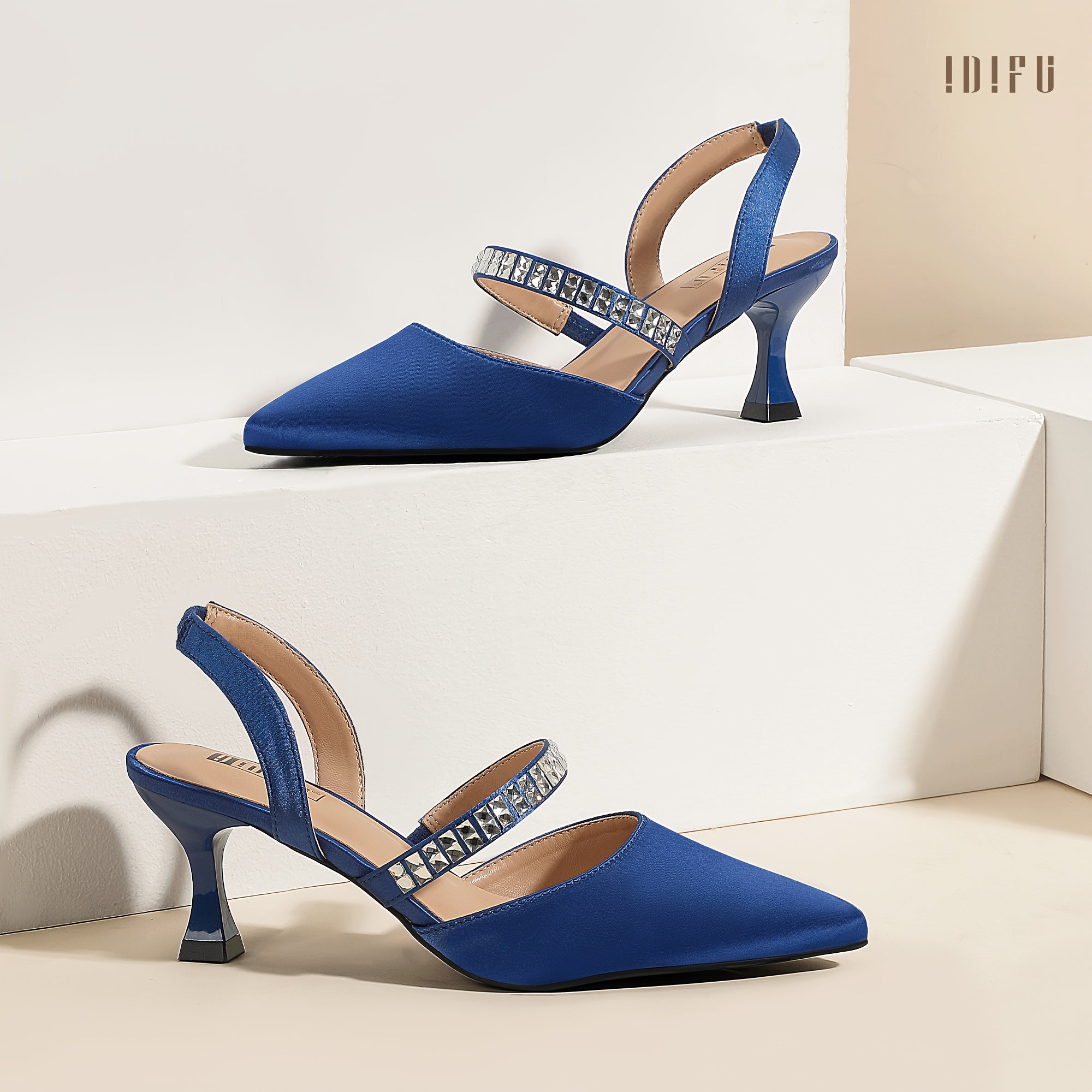 Elegant Rhinestone-Embellished Pointed Toe Half Heel Strappy Shoes
