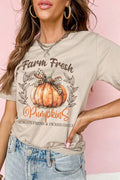 Khaki Farm Fresh Pumpkin Slogan Fall Graphic Tee