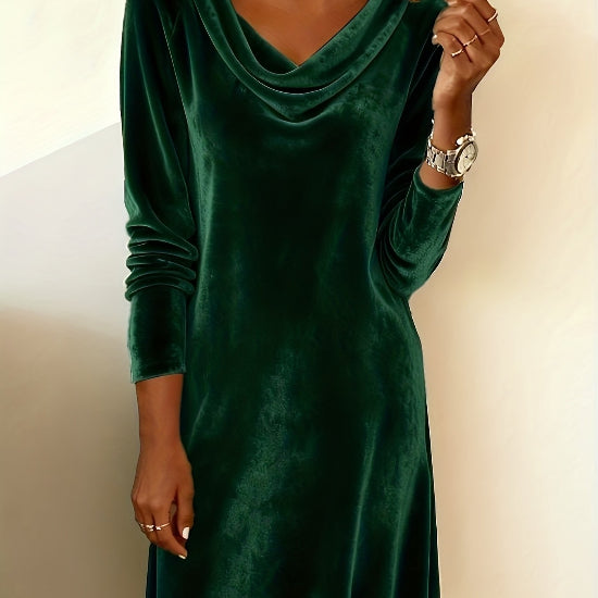 Elegant Long Sleeve Cowl Neck Velvet Dress