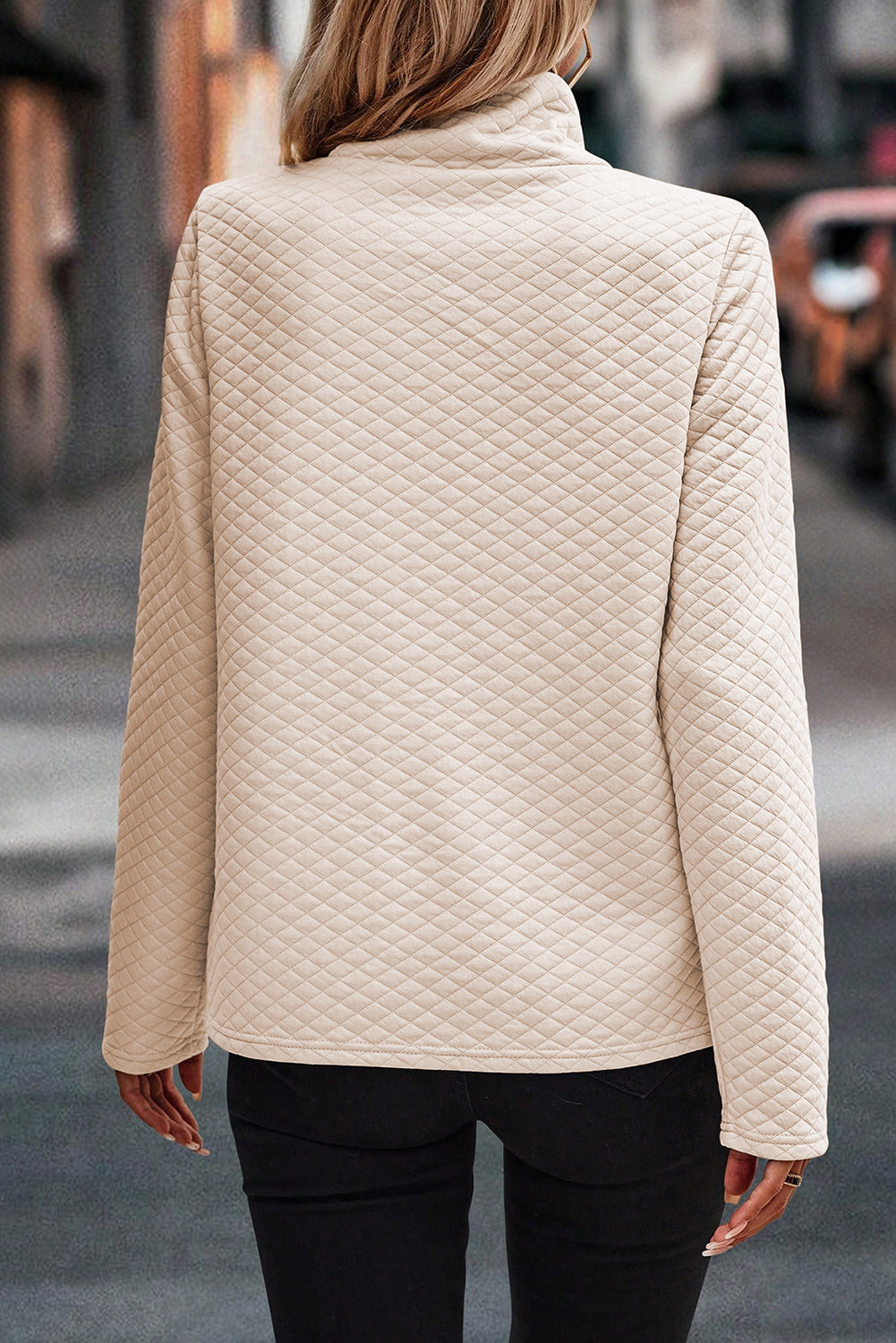 Solid Half Zipper Quilted Pullover Sweatshirt