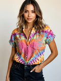 Tie-Dye Short Sleeve Button-Up Shirt Strawberry Trendsi Tie-Dye Short Sleeve Button-Up Shirt