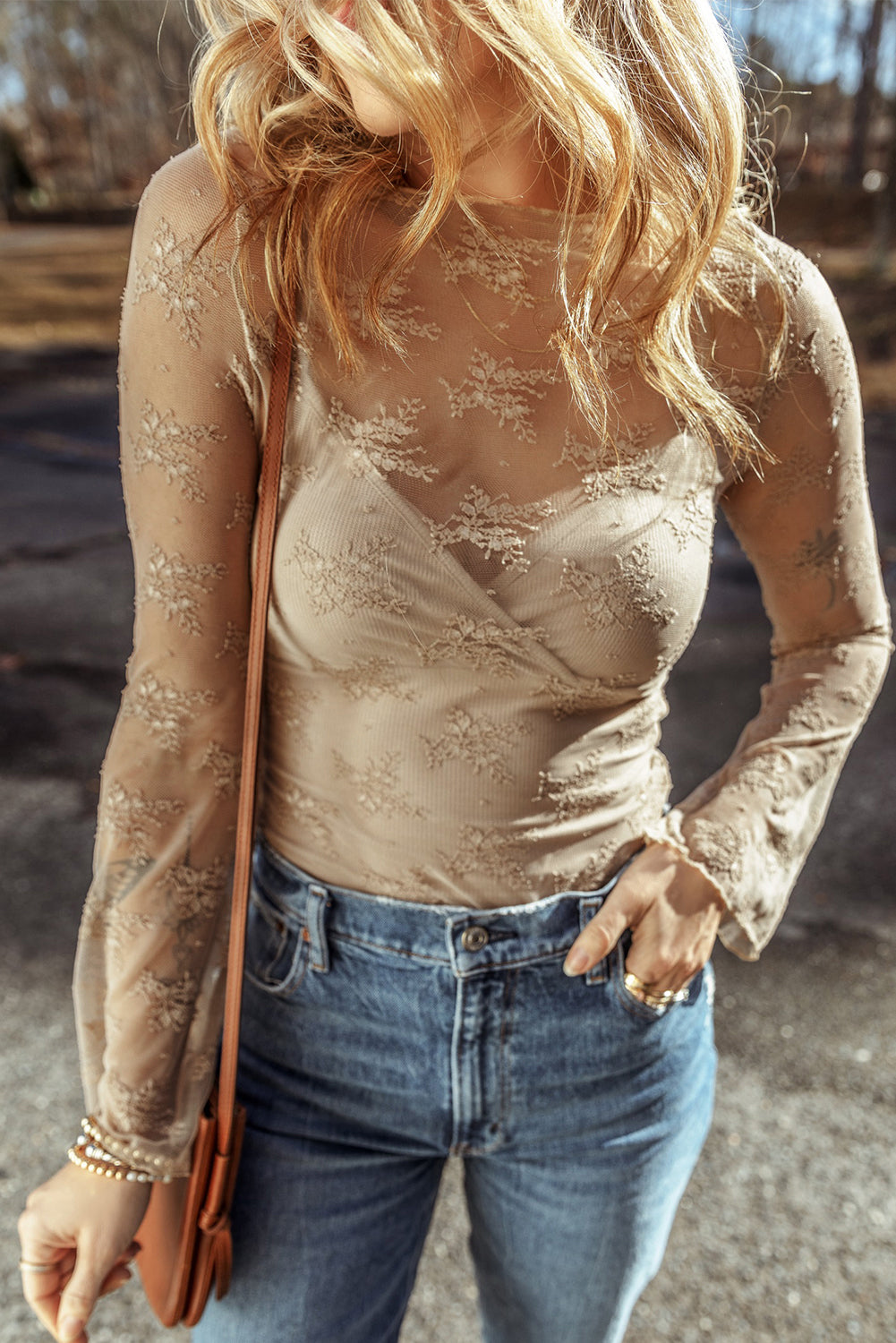Apricot Lace Long Sleeve Top
