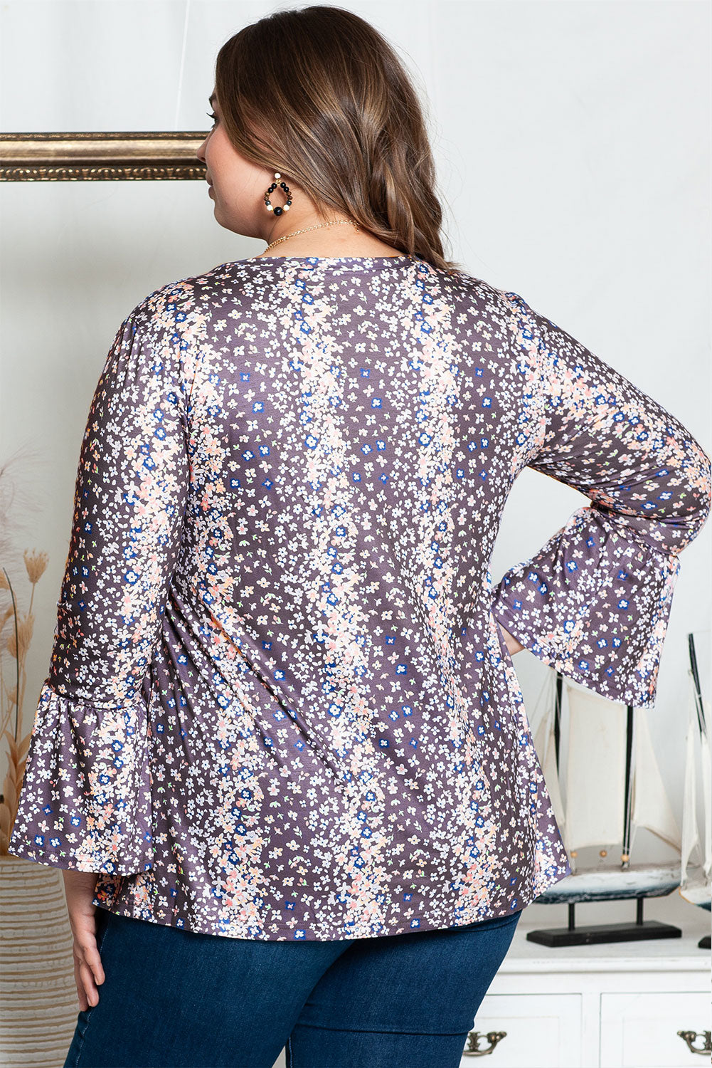 Purple Floral Plus Size A Line Blouse