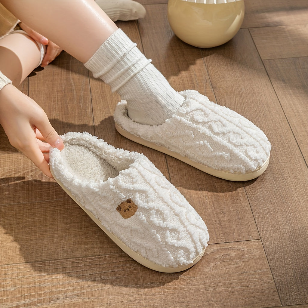 Cozy Textured Bear Print Slippers