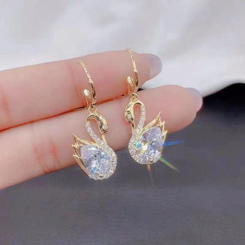 Rhinestone Swan Earrings