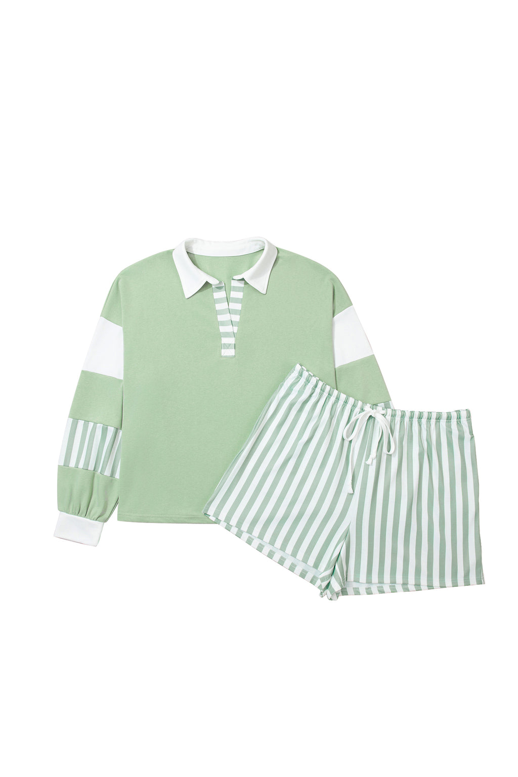 Plus Size Striped Shorts Colorblock Sweatshirt Set
