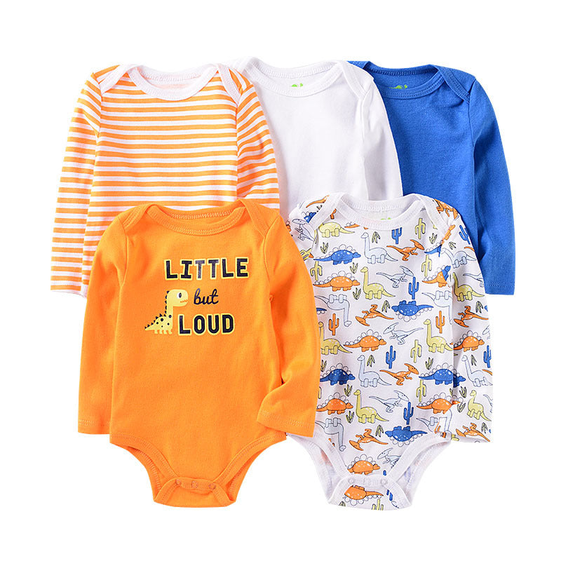 Orange Blue White Dinosaur Long Sleeve Onesie 5pk