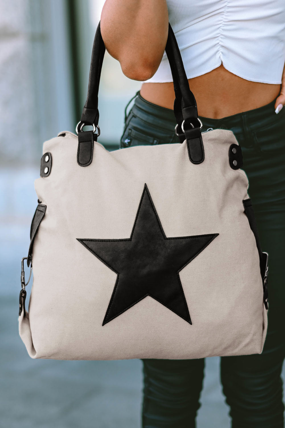 Beige Casual Five-pointed Star Tote Bag