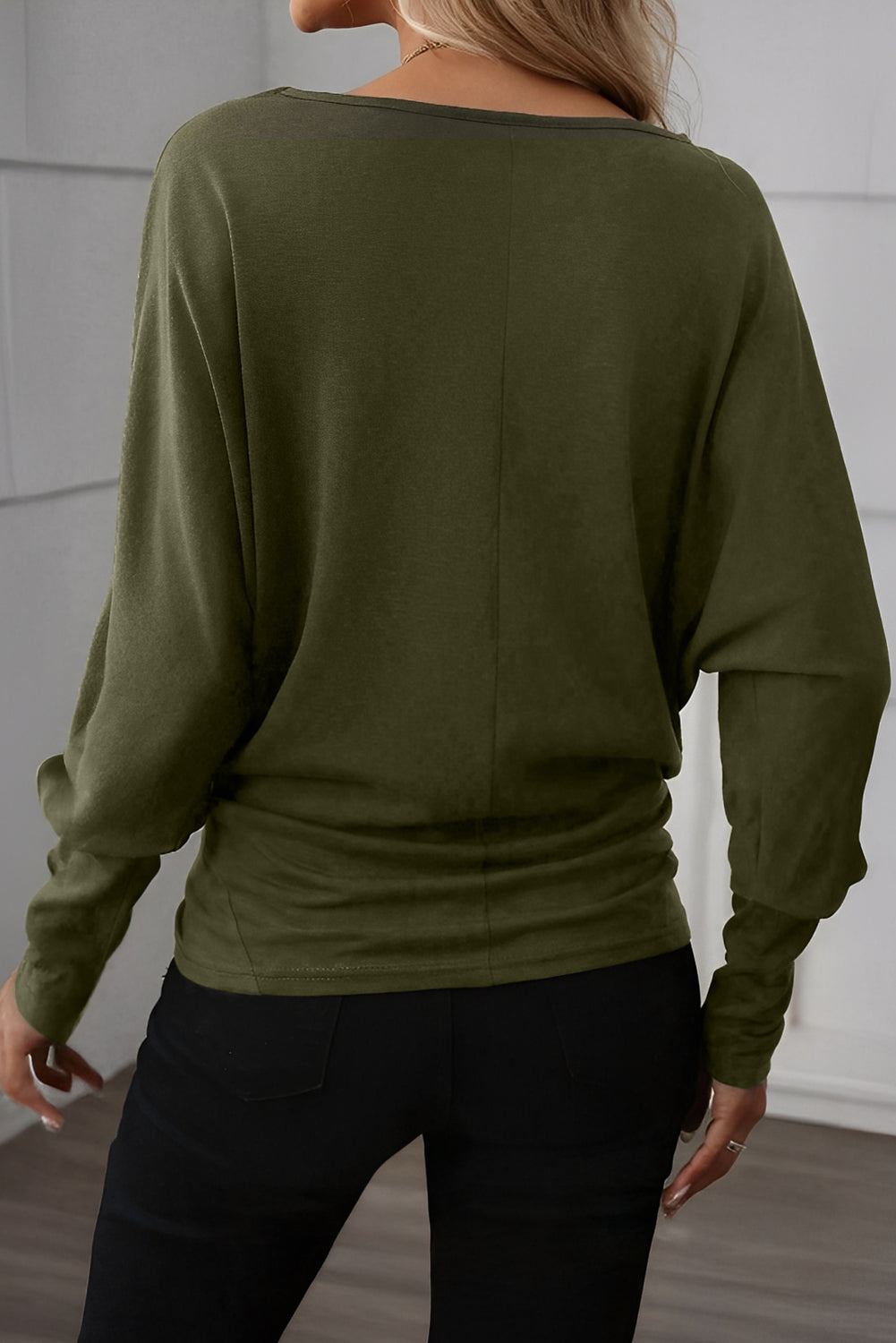 Forest Green Round Neck Long Dolman Sleeve Top
