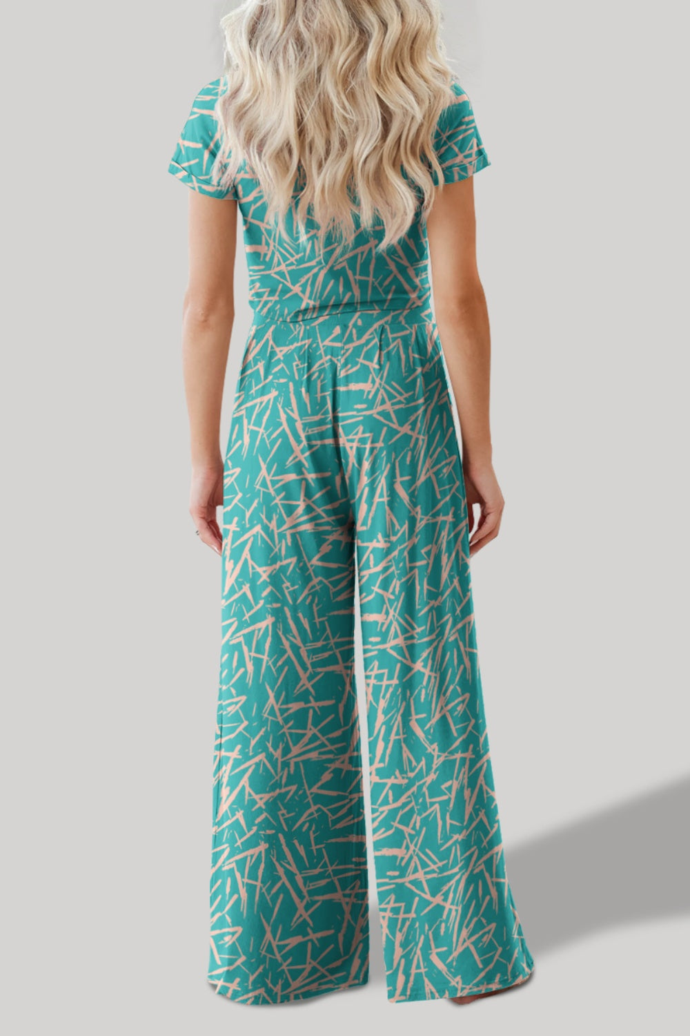 Printed Short Sleeve Wide Leg Pants Set