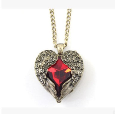 Vintage Red Crystal Heart Angel Wings Pedant