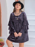 Plus Size Round Neck Flounce Sleeve Mini Dress Mauve Trendsi Plus Size Round Neck Flounce Sleeve Mini Dress