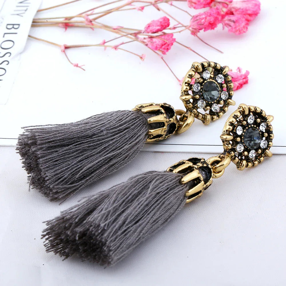 Retro Fringed Tassel Earrings Grey Bazaare Mart Tassel Earrings