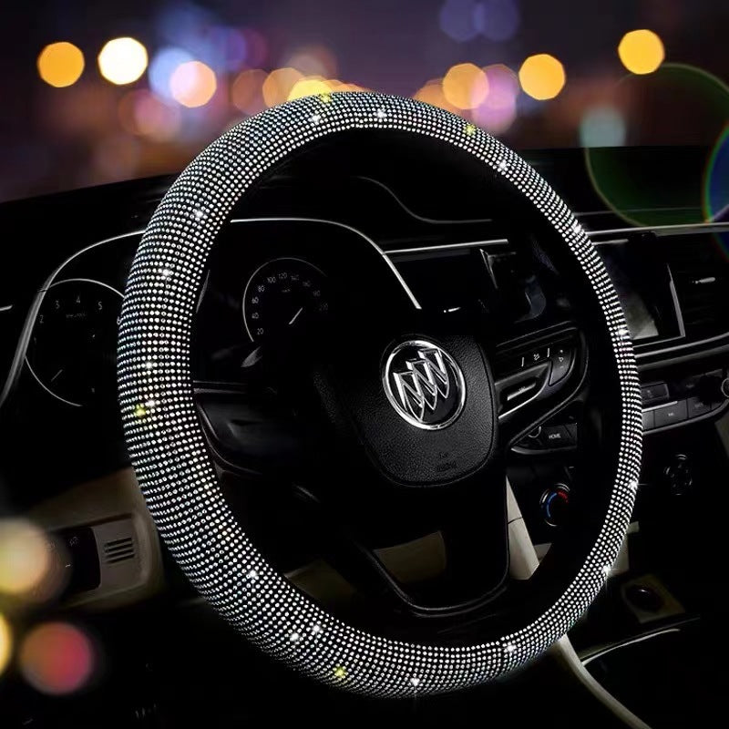 Silver Diamond-Studded Steering Wheel Cover 