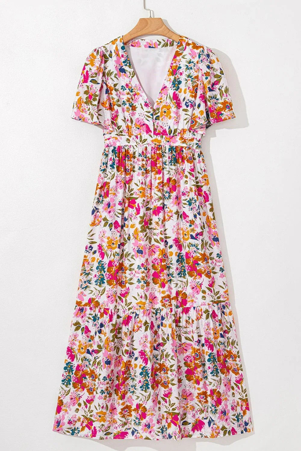 Floral Puff Sleeve Midi Dress with Pockets Bazaare Mart Floral Midi Dress