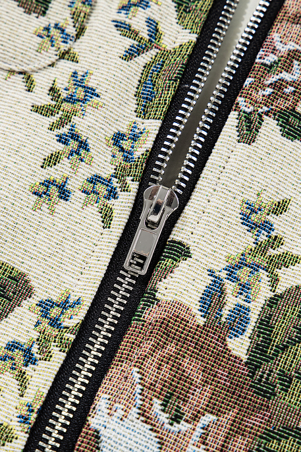 Khaki Floral Zip Up Jacket Shewin Floral Jacket