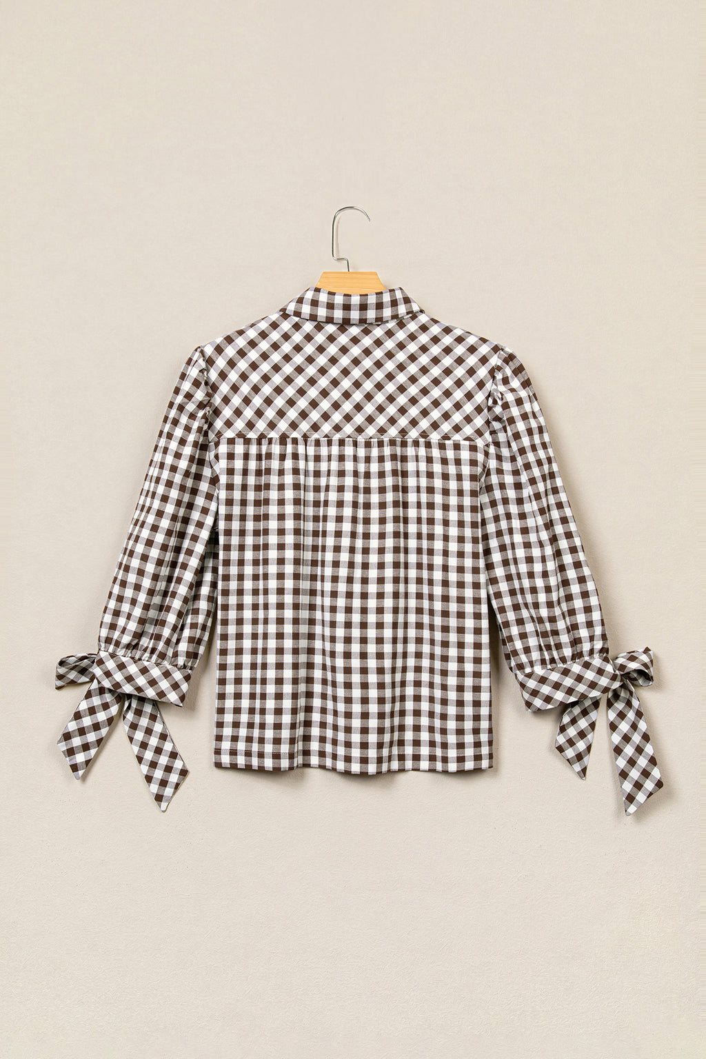 Brown Plaid Ruffle-Front Button Down Shirt
