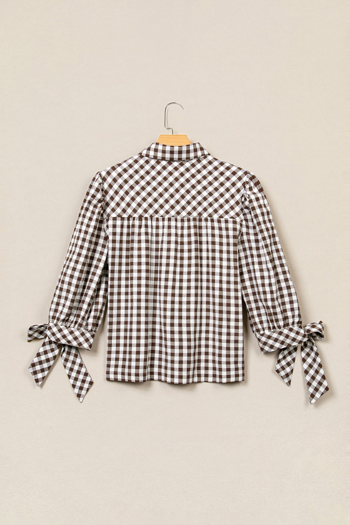 Brown Plaid Ruffle-Front Button Down Shirt