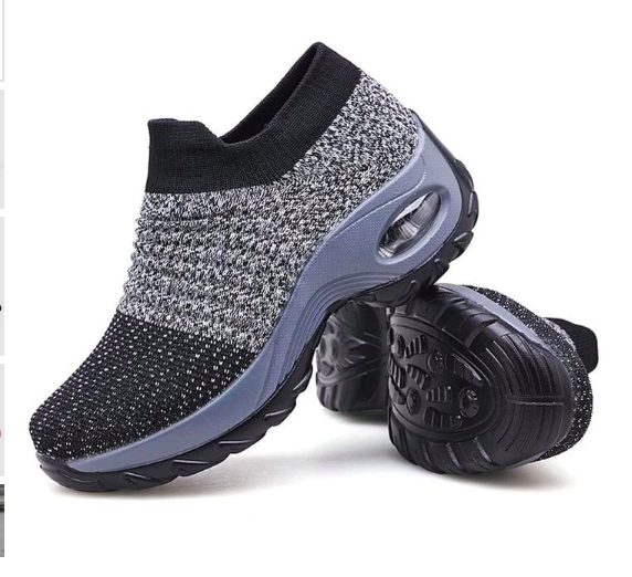 Two Tone Grey Breathable Slip On Knit Walking Shoes