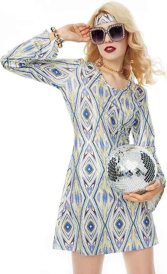 Retro Hippie Bell Sleeve Mini Dress – Boho Geometric Print High Waist Dress Vintage Skirt 5 CJ Dropshipping Retro Hippie Dress