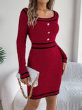 Contrast Trim Long Sleeve Sweater Dress Burgundy Trendsi Contrast Trim Long Sleeve Sweater Dress