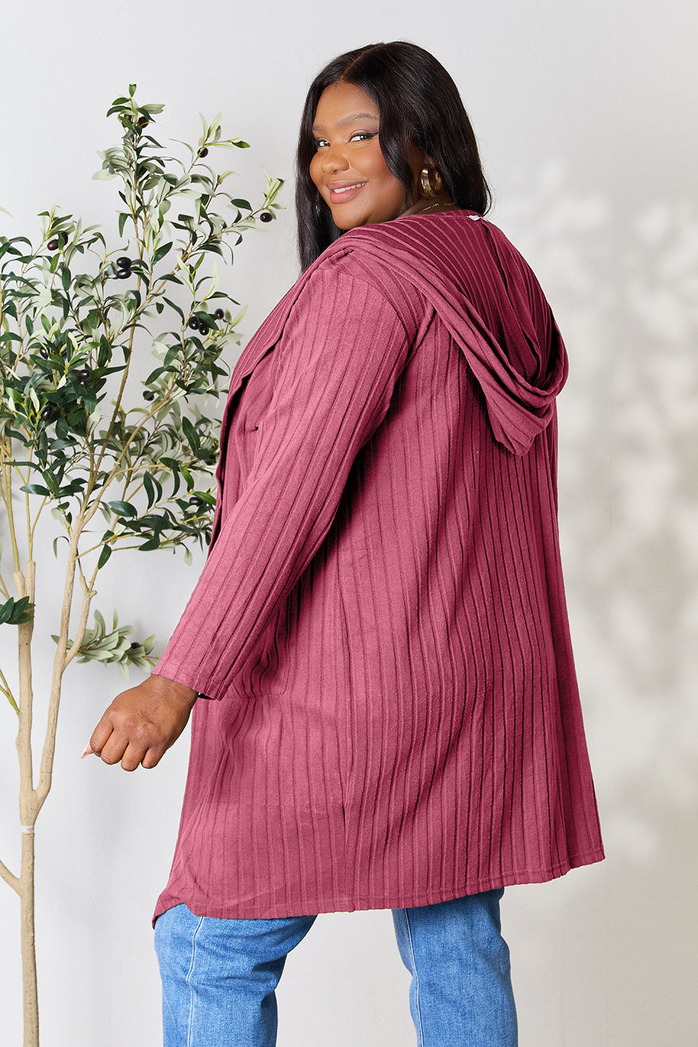 Plus Size Long Hooded Sweater Cardigan